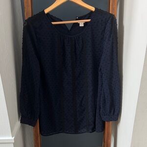 J. Crew Dark Blue Textured Blouse